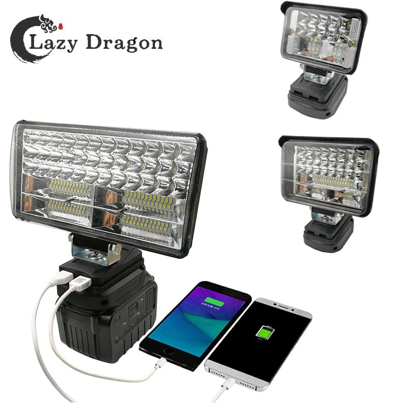 สปอตไลท์ไฟทํางาน LED ไร้สายสําหรับ makita/osuka แบตเตอรี่ Li-ion กลางแจ้ง Floodlight ไฟฉุกเฉินพร้อม USB