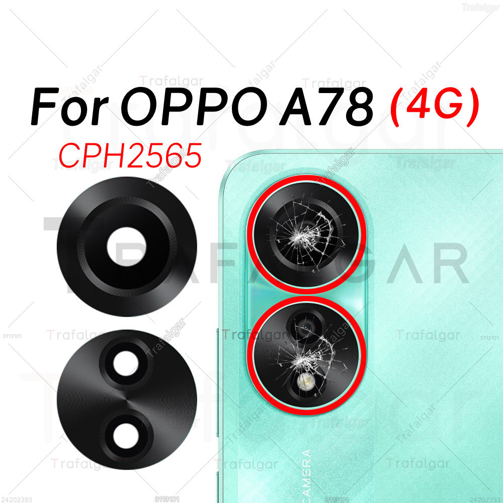 เลนส์กล้องด้านหลังสําหรับ OPPO A78 4G CPH2565 เปลี่ยนฝาครอบกระจกกล้องด้านหลังพร้อมสติกเกอร์กาว
