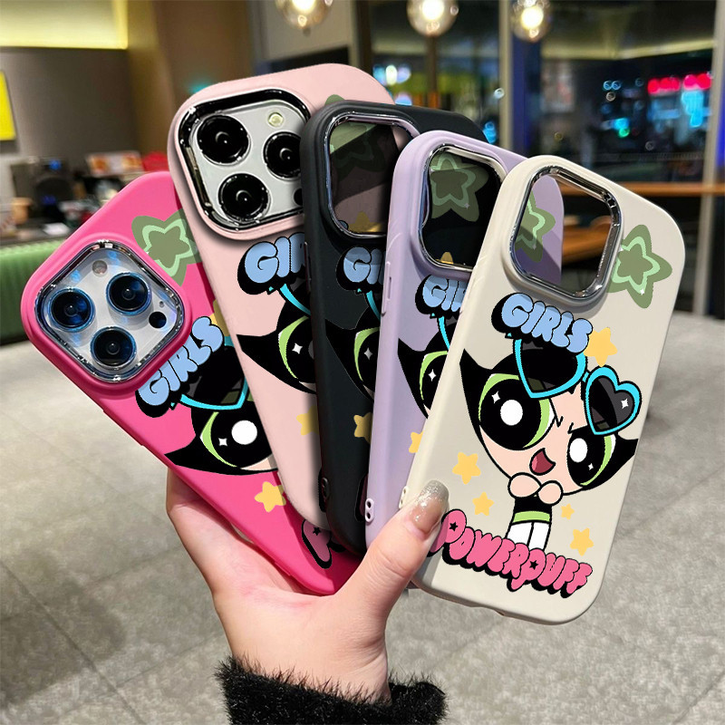 นุ่มน่ารัก Power Girl Case ใช้งานร่วมกับสําหรับ IPhone 15 14 11 Pro Max 13 12 8 7 Plus XS X XR ฝาครอบโทรศัพท์โทรศัพท์มือถือกรอบโลหะ Precticer ปลอกกันกระแทก