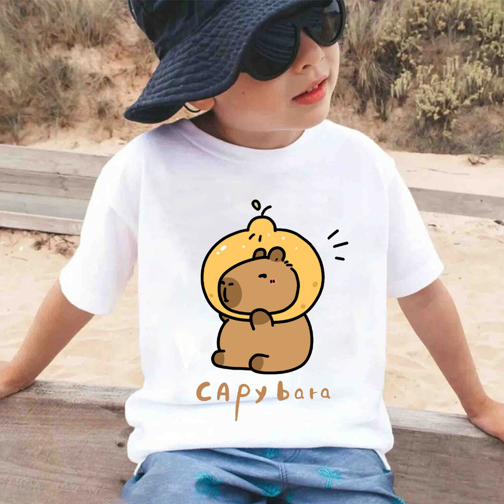 8 สี 100cm-150cm Capybara Children's T-shirts คาปิบารา เสื้อยืดพิมพ์ลายกราฟิก เสื้อแขนสั้น เด็กผู้ชา