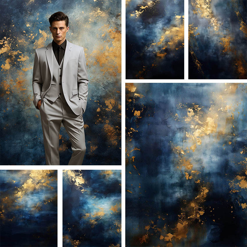 พื้นหลังการถ่ายภาพ Navy Blue และ Gold Texture ผู้ใหญ่วันเกิดงานแต่งงานคลอดบุตร Portrait Decor ฉากหลังสตูดิโอถ่ายภาพ