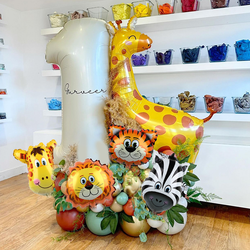44 ชิ้นสัตว์ป่า Themed Party บอลลูนยีราฟ Mini Lion Head Tiger Head ฟอยล์ Globos สําหรับเด็กวันเกิด Party Decoras