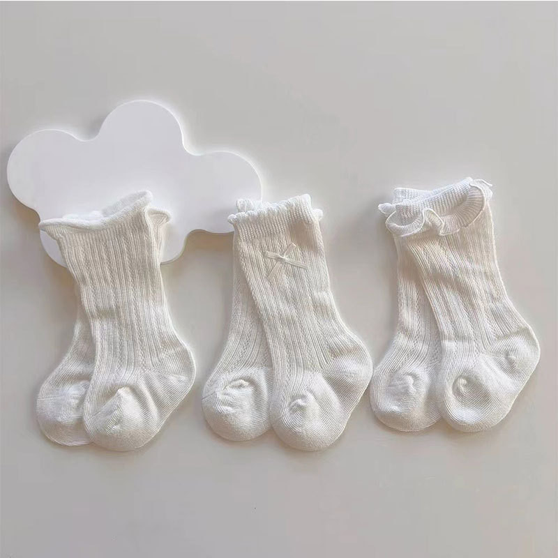 3คู่/ถุงลูกไม้น่ารักเด็กถุงเท้ายาวสีขาวบริสุทธิ์ตาข่ายระบายอากาศเด็กวัยหัดเดินสาวลูกวัวถุงเท้าฤดูร้อนสบายผ้าฝ้ายสาวถุงเท้า - รูปที่ 2