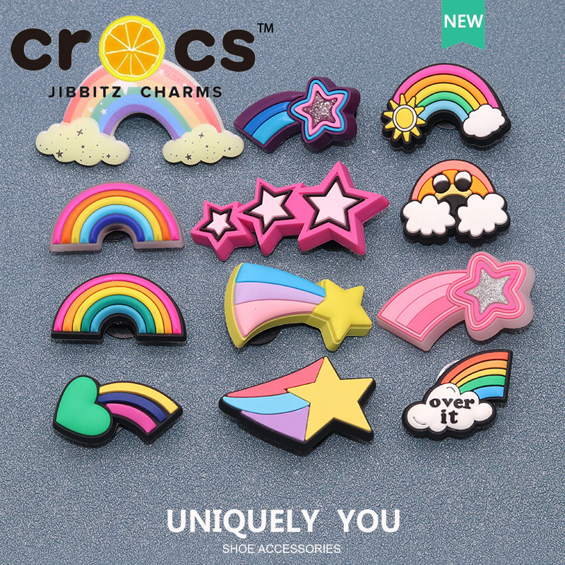 Jibbitz crocs หัวเข็มขัดรองเท้ารูอุปกรณ์เสริมน่ารักสายรุ้งดาวตกแฟชั่นตกแต่งหัวเข็มขัด