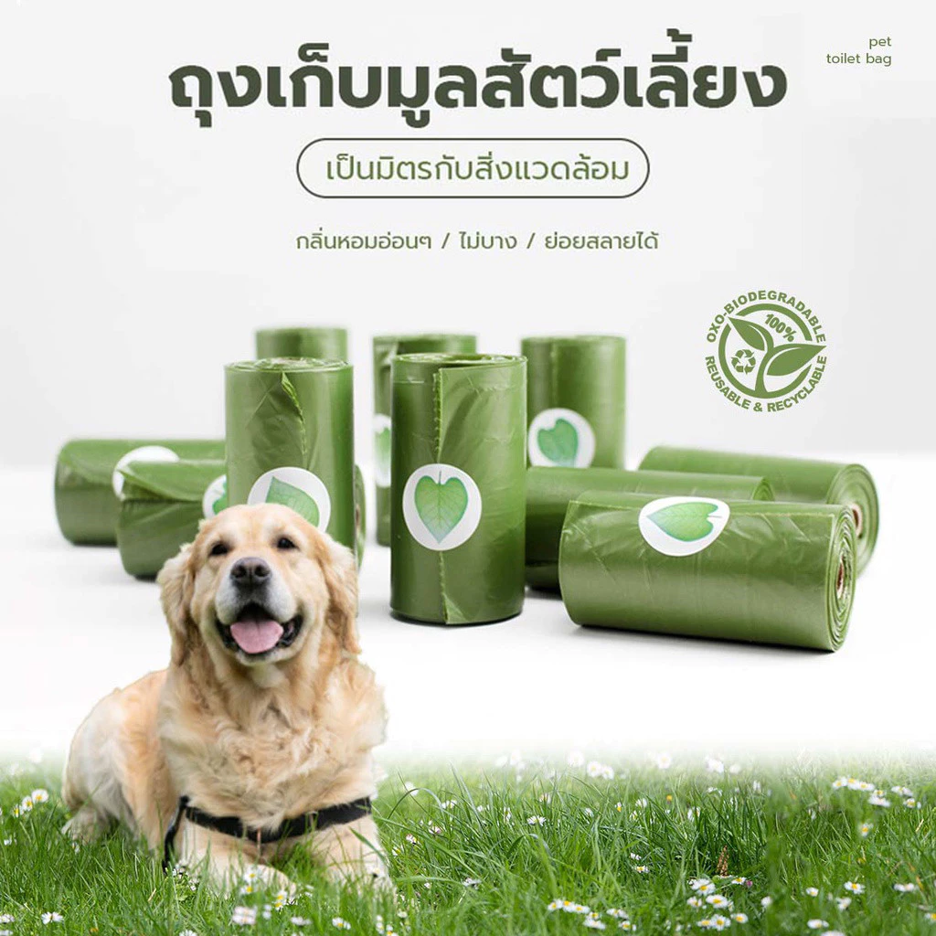 รุ่นหนา ถุงเก็บมูลสัตว์เลี้ยงมีกลิ่นหอม ถุงขยะ เก็บอึแมว/สุนัขและสัตว์เลี้ยง มีกลิ่นหอม ย่อยสลายได้ Dog Cat Trash bag