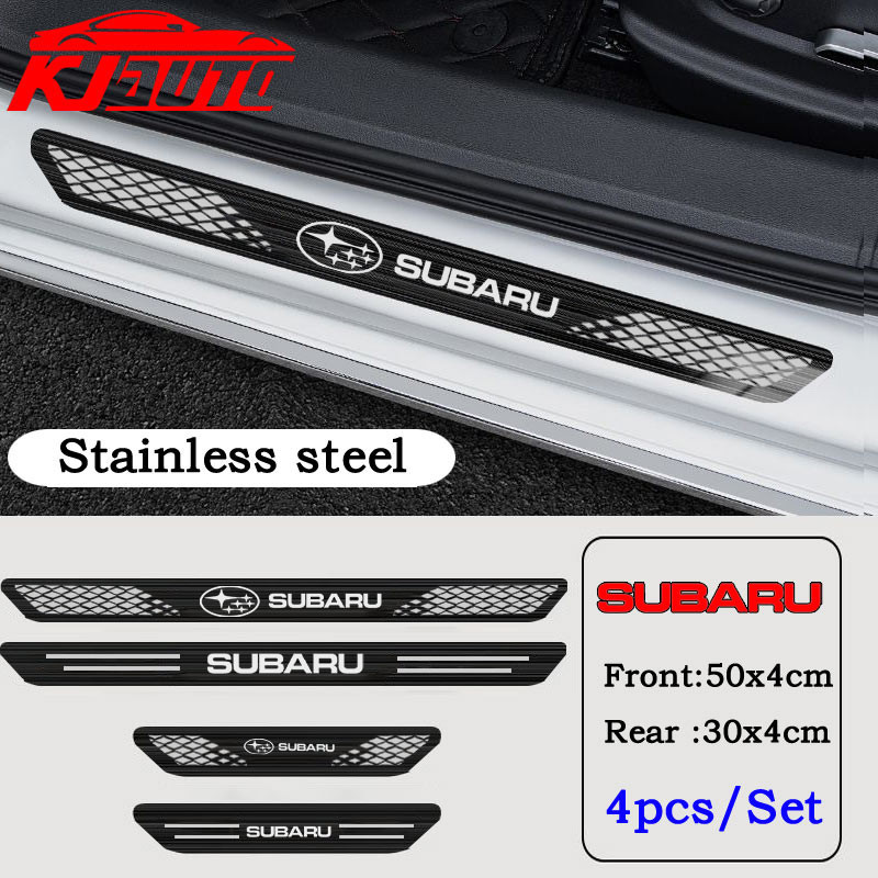 4pcs Subaru รถสแตนเลสเกณฑ์แถบโลหะยินดีต้อนรับเหยียบตกแต่ง Auto จัดแต่งทรงผมสติกเกอร์สําหรับ Subaru L