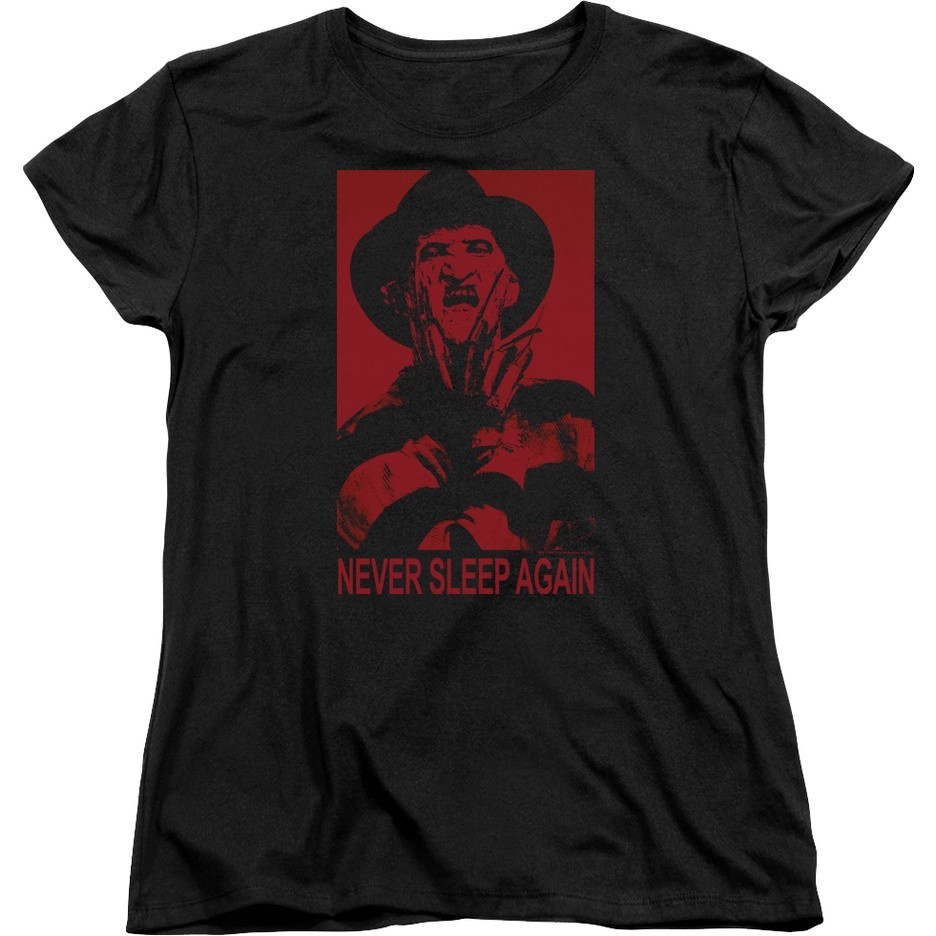 Womens Freddy Krueger Never Sleep Again Nightmare  สวยๆ รัดรูป วินเทจ คอกลม เสื้อกีฬา S-5XL