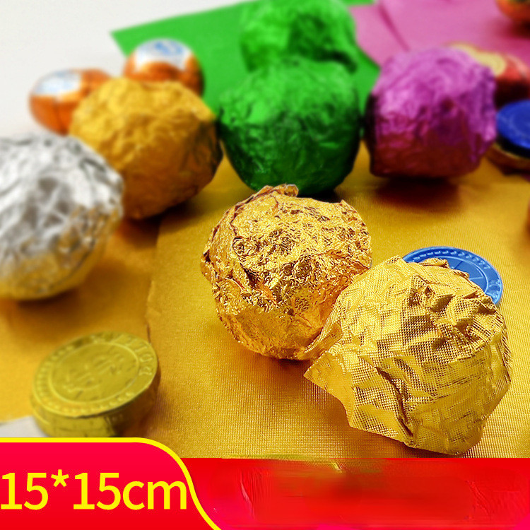 15 * 15 ซม. สีสัน Tinfoil ช็อกโกแลต Sesame Ball บรรจุภัณฑ์กระดาษฟอยล์อลูมิเนียมสีทอง