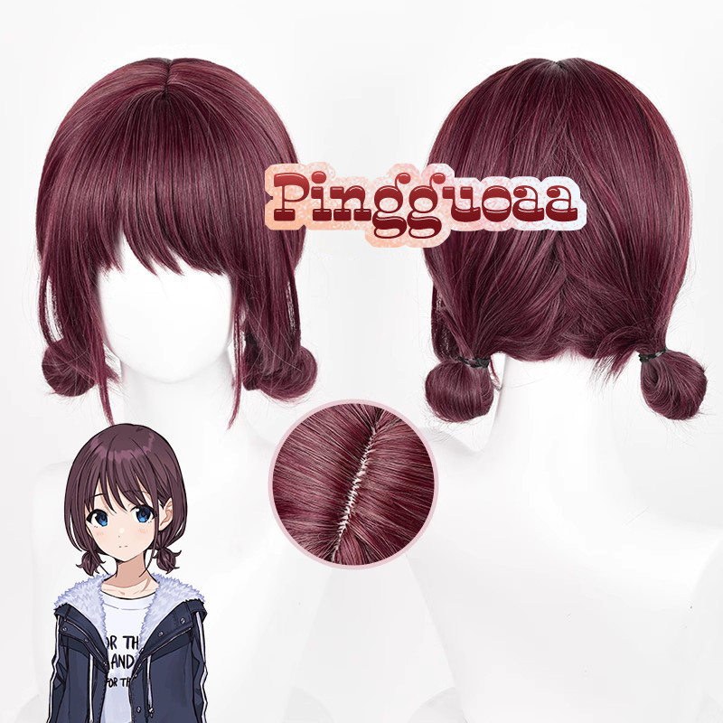 【Manmei】Girls Band Cry Iseri Nina Cosplay Wig 30cm Dark Rose Red Heat Resistant Synthetic Hair