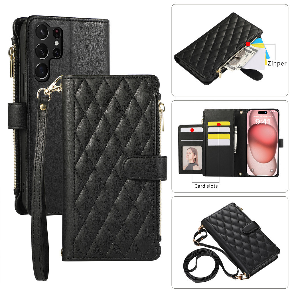 เคสโทรศัพท์ เคส SAMSUNG การ์ดกรณีโทรศัพท์มือถือกระเป๋าใส่เหรียญกรณีหนังพร้อมผู้ถือบัตรสําหรับsamsung Galaxy S26 Plus S25 Ultra S24 Plus S23 Ultra S22 Plus S21 S20 FE Note10 Case Note20 Ultraฝาครอบพร้อมสายคล้องlanyard