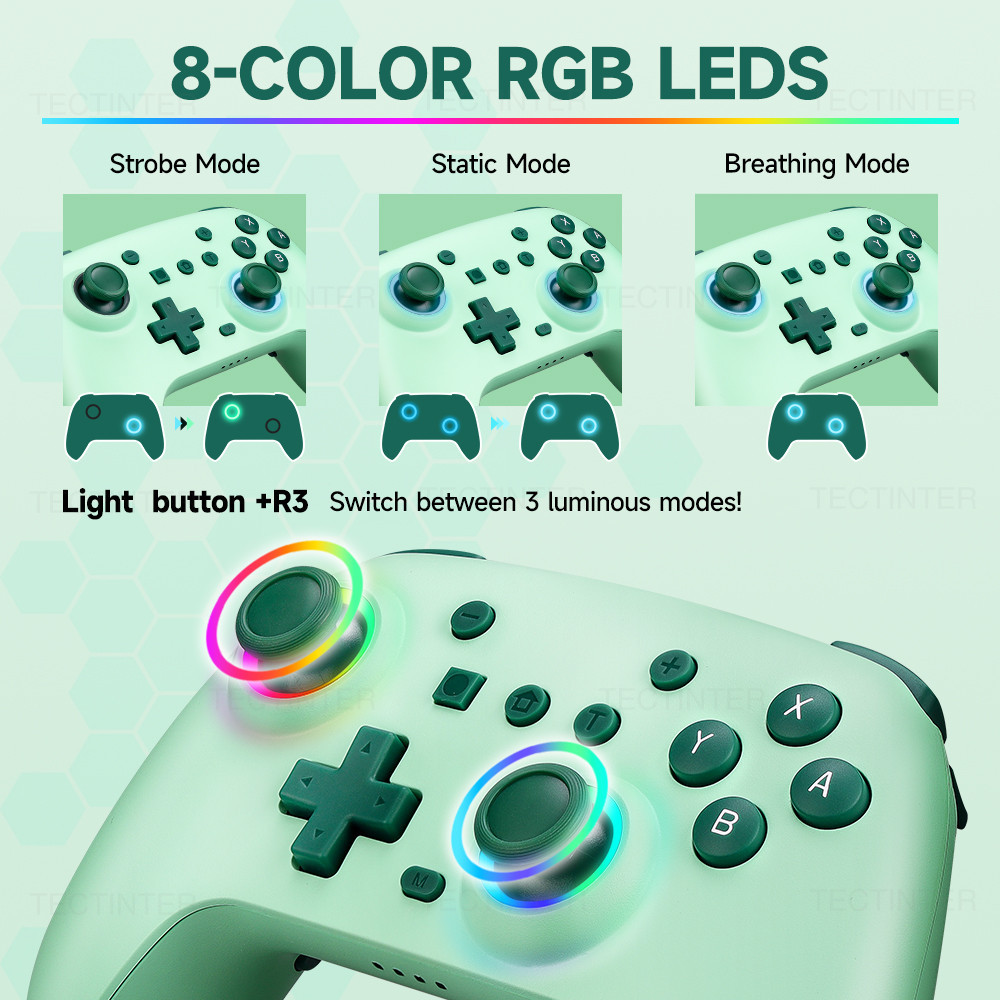 คอนโทรลเลอร์บลูทูธไร้สายคอนโทรลเลอร์ RGB สําหรับ Nintendo Switch/OLED/Lite/PC/เกมมือถือจอยสติ๊กมัลติฟังก์ชั่น