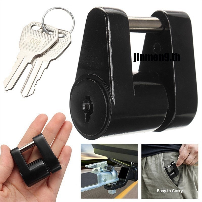 (จินเมน9.ไทย)ล็อคโลหะผสมสังกะสีสีดํา1/4รถพ่วงขนาดเล็กอุปกรณ์เสริม รถบ้าน รถบรรทุกเชื่อมต่อ (ที่มีสองคีย์)