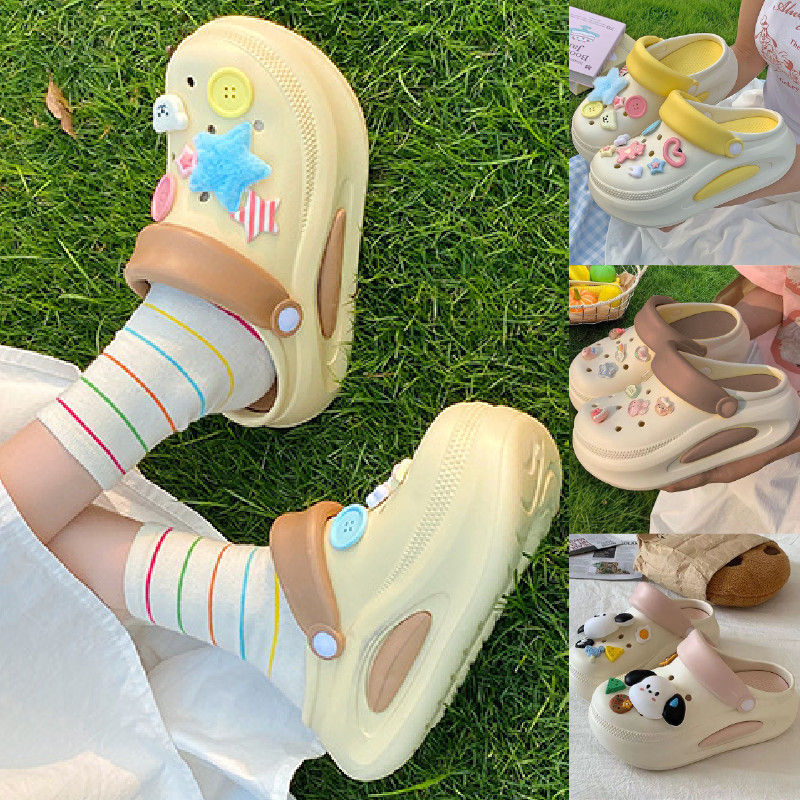 รองเท้าหัวโต เสริมส้น ส้นสูง7cm พื้นยาง EVA นุ่มนิ่ม ใส่สบาย สีพาสเทล พร้อมตัวติดน่ารักทุกคู่ #sy186