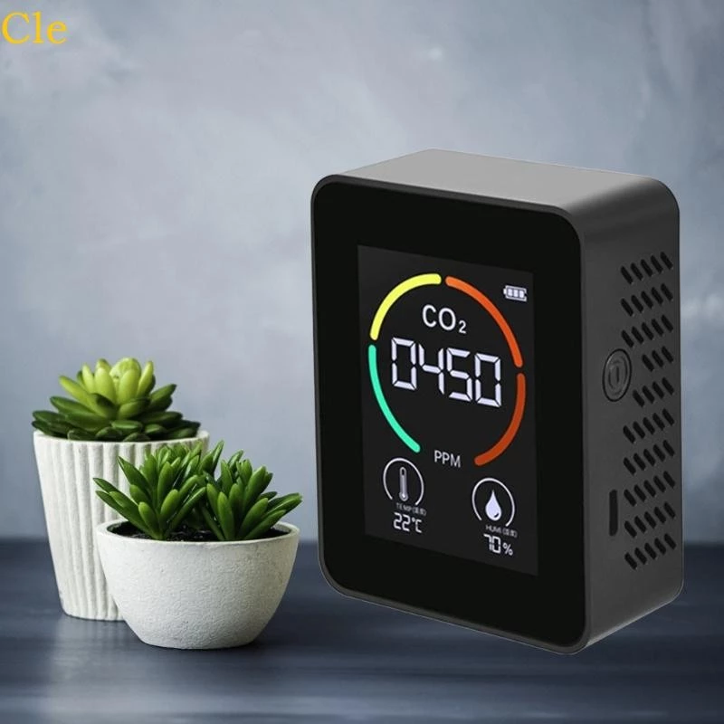Cle CO2 เครื่องตรวจจับคาร์บอนไดออกไซด์เครื่องทดสอบการวัดความแม่นยํา 10PPM จอแสดงผลสีสําหรับสภาพแวดล้อมในร่ม Air Qualit
