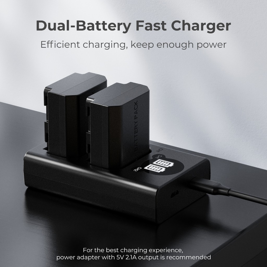K&F CONCEPT NP-FZ100 ชาร์จแบต Sony🔋 พร้อมจอ LCD 2 ช่อง USB+Type-C ชาร์จเร็ว แบบพกพา 👍