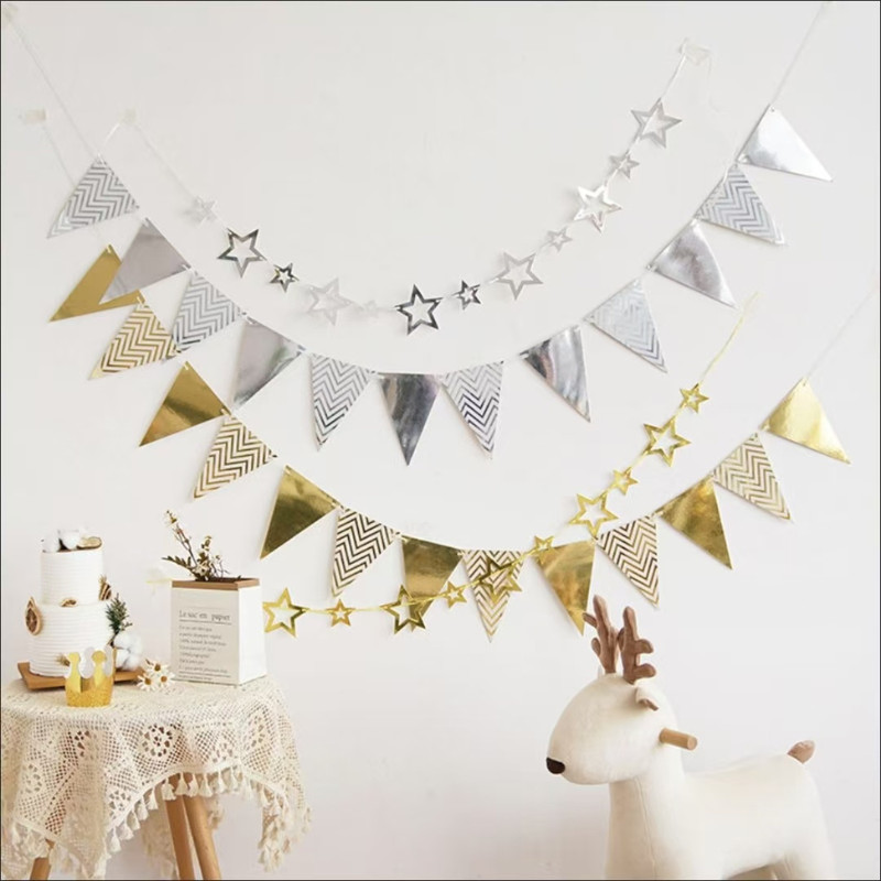 ส่งสินค้าทุกวัน แบนเนอร์วันเกิด ยาว1.5เมตรร ธงสามเหลี่ยม มี 5 สี ธงราวประดับงานปาร์ตี้วันเกิด