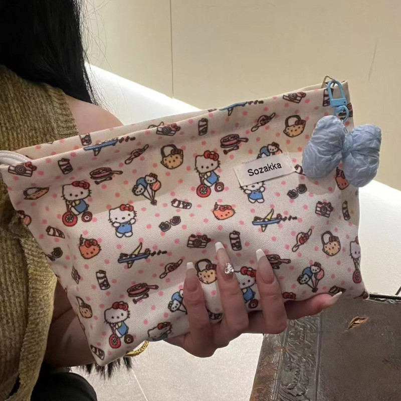 New Hello Kitty Clutch Storage Bag Cartoon Canvas New Large Capacity All-Match Travel Clutch