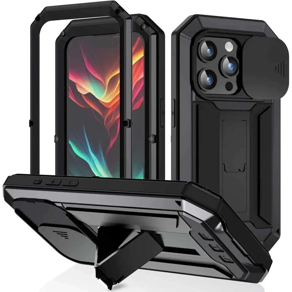 Heavy Duty Armor เคสโลหะที่ทนทานสําหรับ iPhone 17 16 15 Plus 14 13 Pro Max สกรูทหารกันกระแทกฝาครอบหน้าจอป้องกันกล้อง