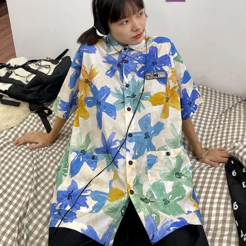 Couture เสื้อคู่รักลายดอกวินเทจ แขนสั้น ทรง Oversize thumbnail 10