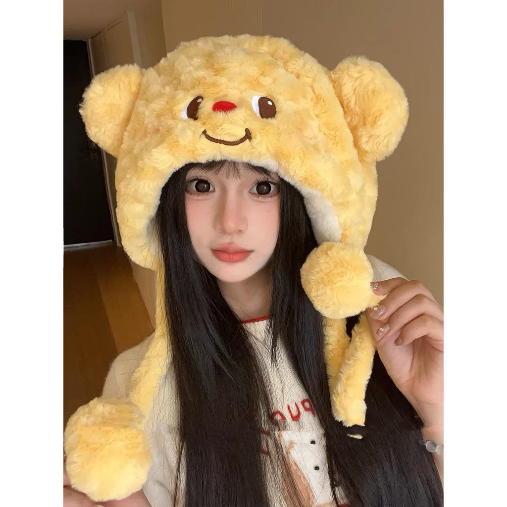น่ารักเนยหมีหมวกตุ๊กตาฤดูหนาวแบบบูรณาการอบอุ่นหนาเย็นหลักฐานอบอุ่นป้องกันหูฤดูใบไม้ร่วงฤดูหนาว เล่ย ฮ หมวก