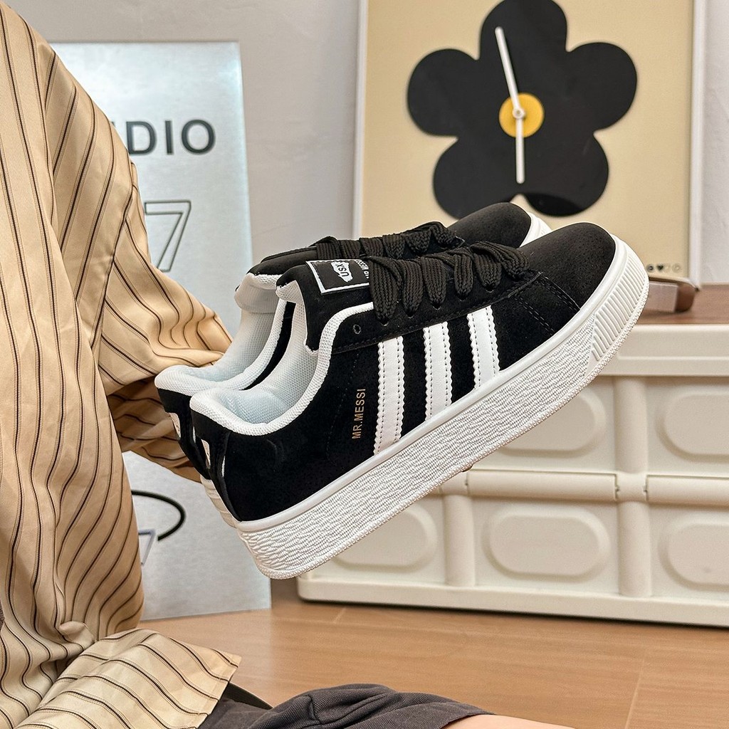 รองเท้าลําลอง Spring Stripes Heightening Bread Shoes Couple Classic ins Casual All-Match Retro รองเท้าผ้าใบ s