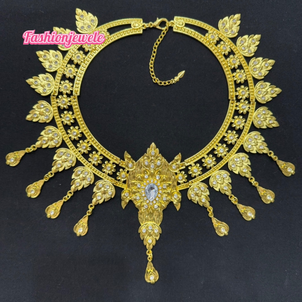 กรองคอประดับเพชร กรองคออัปสรานพเกล้า เครื่องประดับชุกไทย สีทอง เงิน พร้อมส่งในไทย