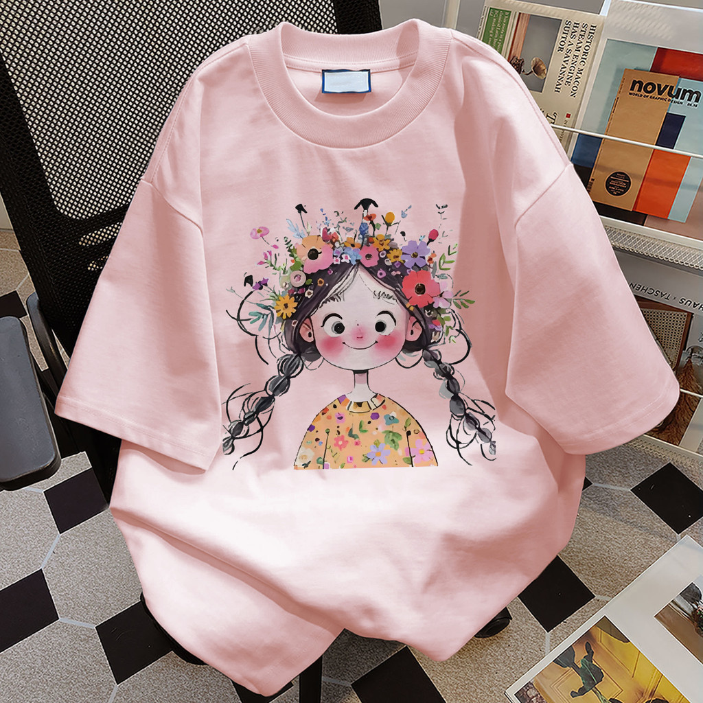 (จัดส่งตลอด 24 ชั่วโมง）Angle Official Tihik เสื้อยืดแขนสั้นพิมพ์ลายการ์ตูนผ้าฝ้ายแท้ขนาดใหญ่สําหรับผู้หญิง