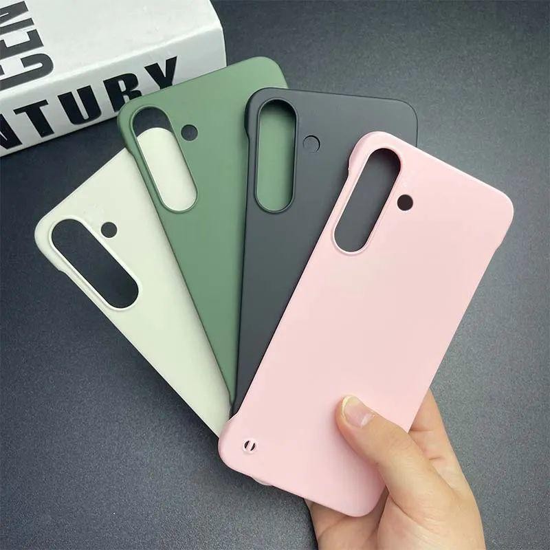 SAMSUNG หรูหราบางเฉียบสีลูกกวาดไร้ขอบพีซีเคสแข็งสําหรับsamsung S25 S24 S23 Plus S23FE S24FEครึ่งห่อเคสโทรศัพท์