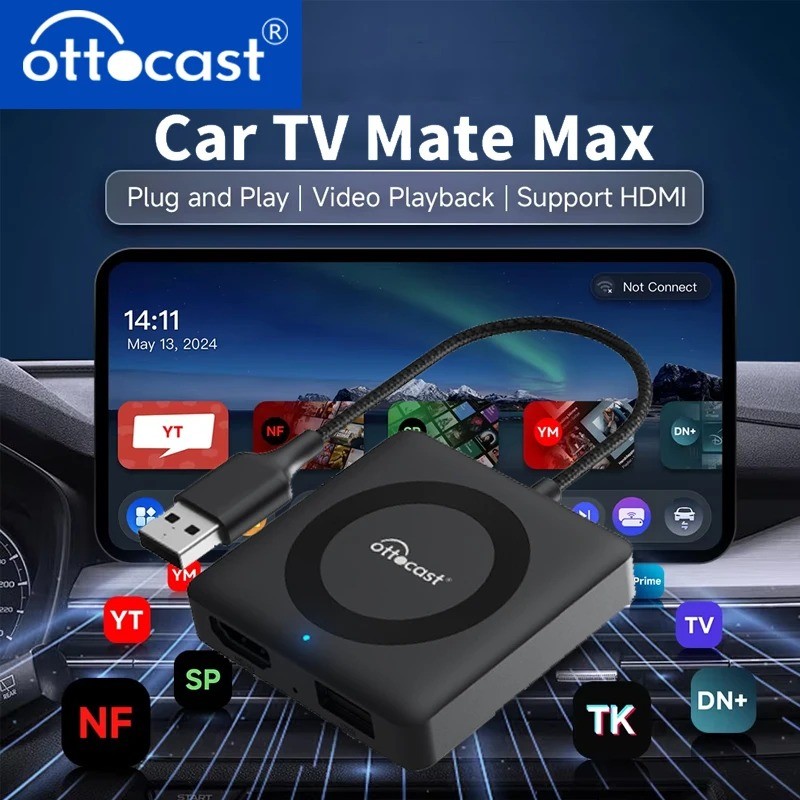Ottocast รถ TV Mate C4 ไร้สาย Android Auto CarPlay อะแดปเตอร์สําหรับอินพุต HDMI Video Converter สําห