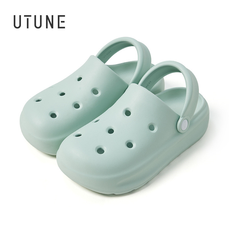 UTUNE หนารองเท้าแตะรูชายหาดกลางแจ้งรองเท้าแตะลําลอง EVA ลื่นนุ่ม Rebound รองเท้าแตะแบน Unisex