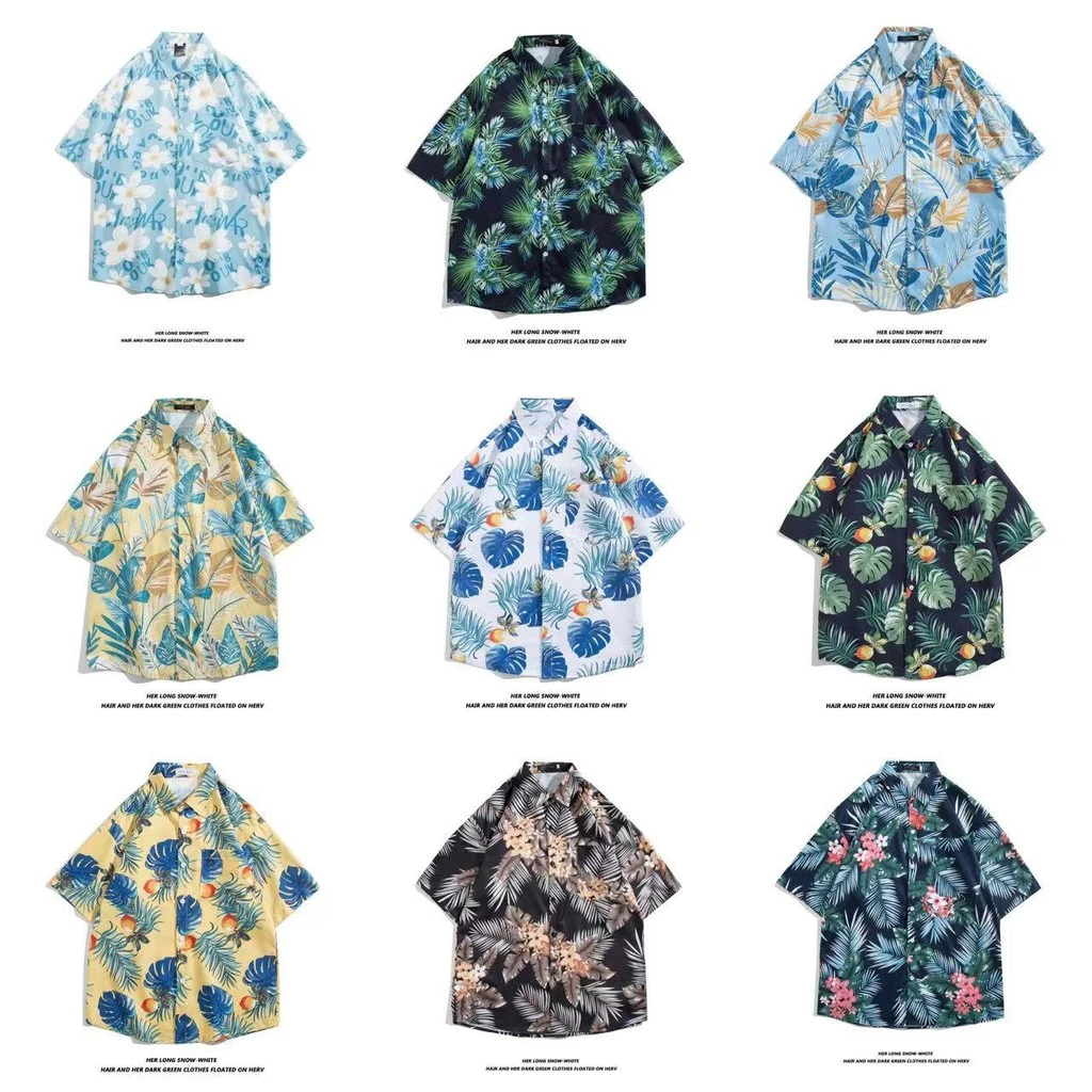 เสื้อเชิ้ตแขนสั้น ทรงหลวม ลายดอกไม้ สไตล์เกาหลี