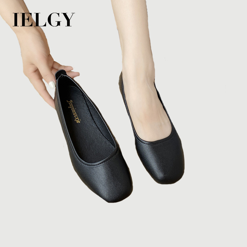 IELGY รองเท้าทํางานที่สะดวกสบายตารางนิ้วเท้าสีดําสัมภาษณ์มืออาชีพบล็อกส้นแบนล่อผู้หญิง