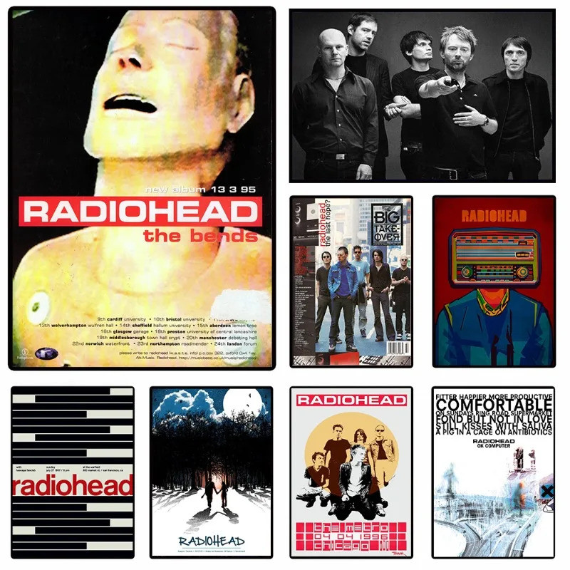Radiohead Rock Band เพลงปก Retro นักร้องโปสเตอร์และพิมพ์ผ้าใบพิมพ์ Wall Art ภาพสําหรับห้องนั่งเล่น Bar Decor ของขวัญ
