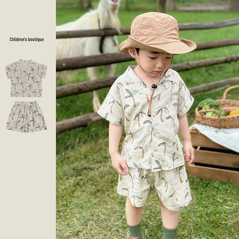 เซ็ตเสื้อ+กางเกง ผ้าลินินผสมฝ้าย ดีไซน์คูลๆ ใส่สบาย ไม่ร้อน แมทช์ง่ายทุกวัน เหมาะกับเด็กชาย0-5 ขวบชุดซัมเมอร์ที่ต้องมีY6