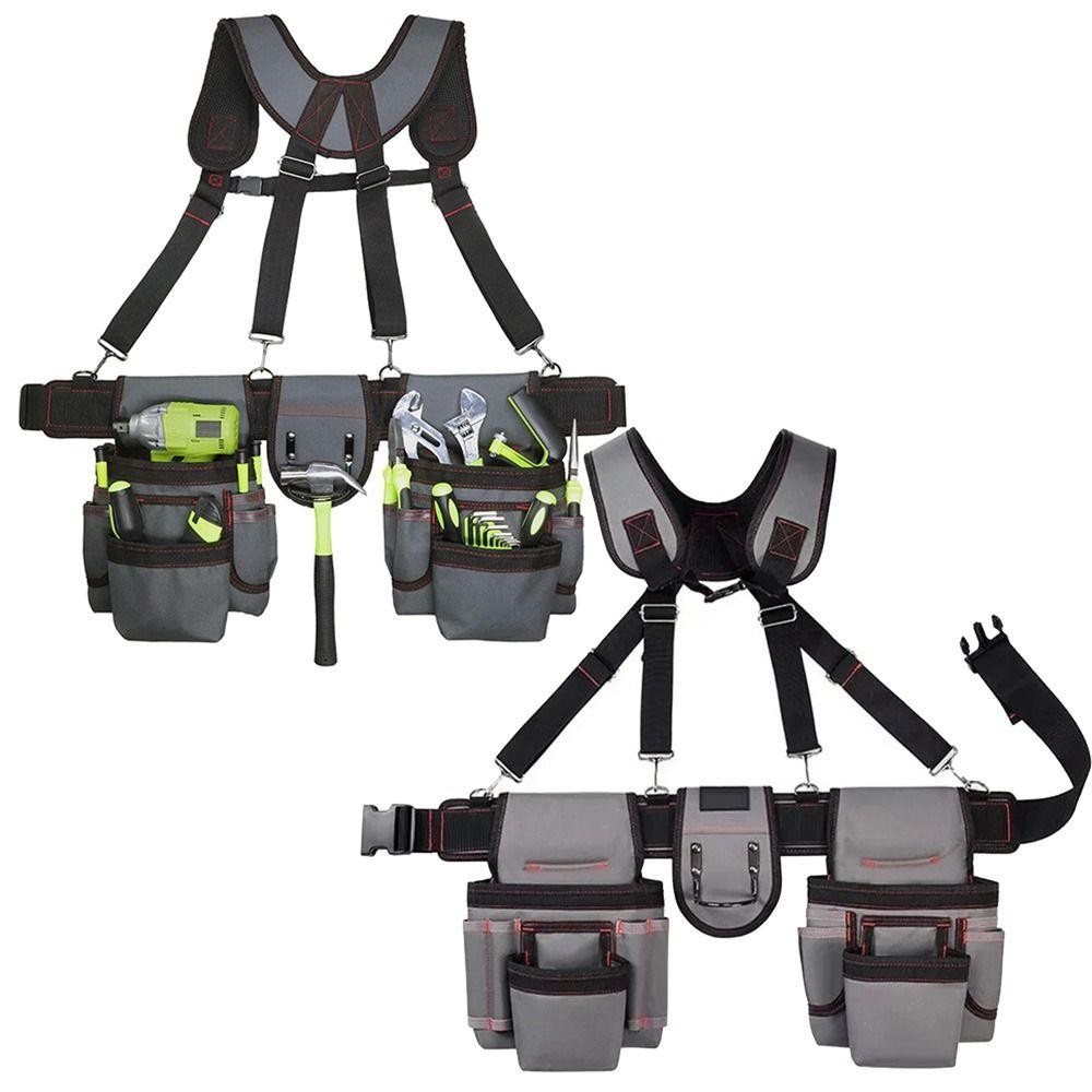 AEROFLOW เข็มขัดเครื่องมือมืออาชีพ, เข็มขัดเครื่องมือความจุขนาดใหญ่แบบปรับได้พร้อมสายเอี๊ยม, ประเภทเสื้อกั๊กหลายกระเป๋าสวมใส่สบายช่างไฟฟ้ากระเป๋าเครื่องมือพิเศษช่างไม้ - รูปที่ 5