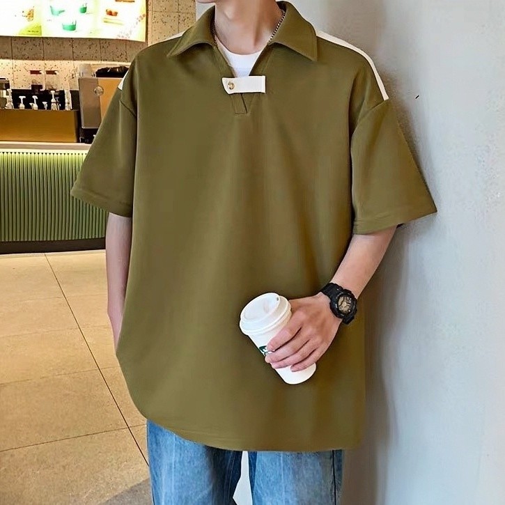 M＆M ฤดูร้อนรุ่นใหม่ เสื้อโปโลผู้ชาย การออกแบบเฉพาะกลุ่ม สีล้วนแมทช์ลุคง่าย หล่อลำลอง