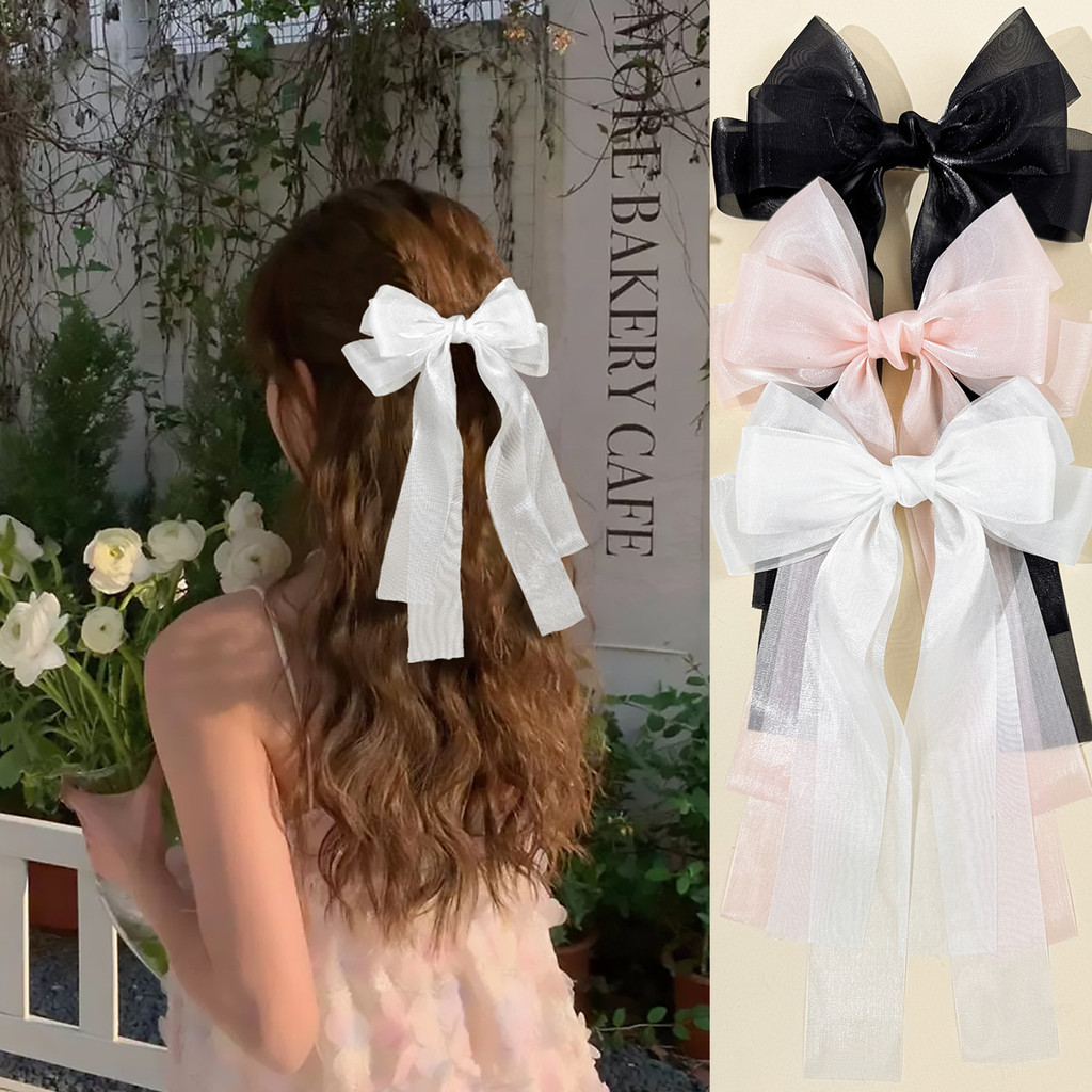 ตาข่ายโบว์กิ๊บครีมของผู้หญิงหวานริบบิ้นกิ๊บแฟชั่นอุปกรณ์ผม