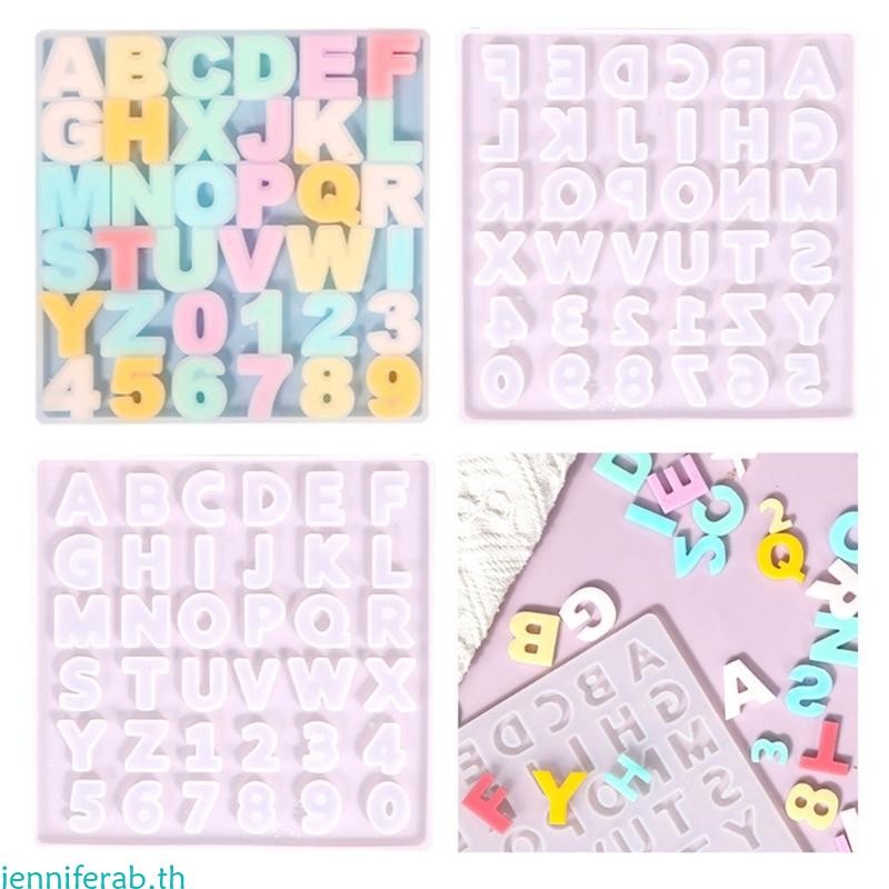 Jenniferab Letter A ถึง Z แม่พิมพ์ตัวอักษรจํานวนแม่พิมพ์ซิลิโคนอีพ็อกซี่เรซินแม่พิมพ์สําหรับ DIY