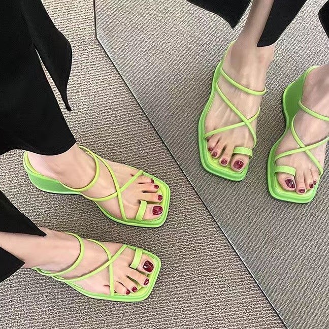 HA7 ผู้หญิงเกาหลี Wedge Heels Square Belt Platform Slipper Sandal