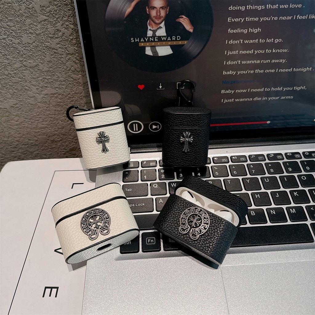 Chrome Cross Bucket Shape Litchi Leather Cover Casing Shell สําหรับ AIRPODS 4 ANC PRO 3 1/2/3 เคสป้องกัน
