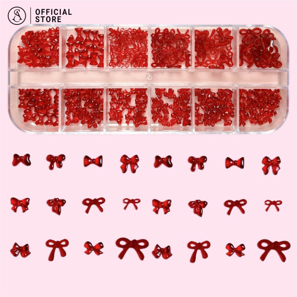 12 กริด มินิเล็บอาร์ตโบว์ผูกอุปกรณ์เล็บ ไวน์เรดโบว์ อุปกรณ์ตกแต่งเล็บ