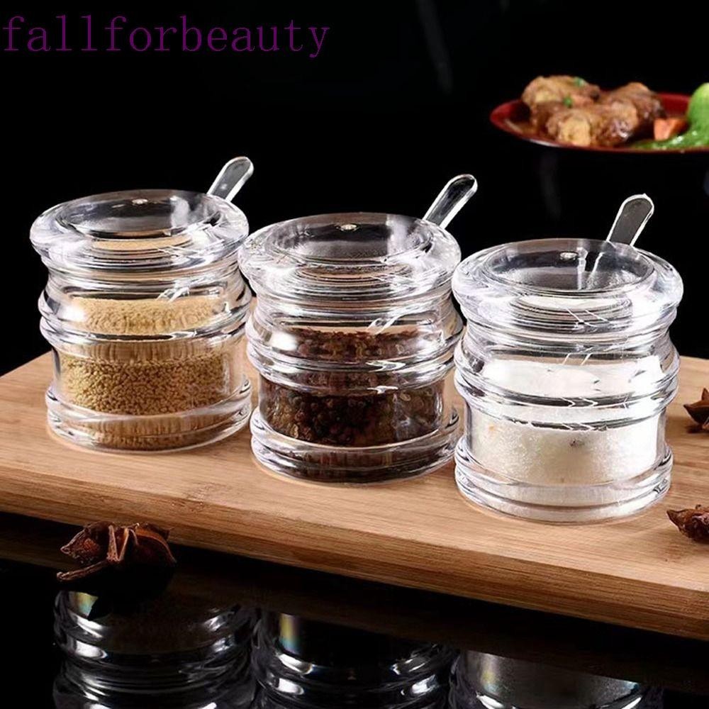 Fallforbeauty กล่องอะคริลิคใส กันฝุ่น กันลื่น พร้อมช้อน สําหรับใส่เครื่องเทศ น้ําตาล ในห้องครัว