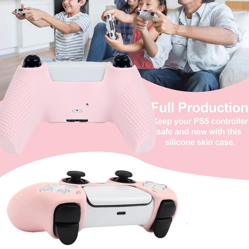 เคสจอยสติ๊ก ยางซิลิโคนนิ่ม กันลื่น ลายดอกซากุระน่ารัก สีชมพู สําหรับ PS5 PS5 PlayStation 5