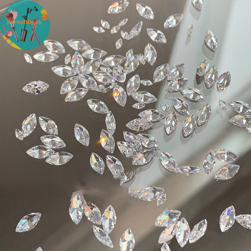 Renbg 10 ชิ้นสีขาวเงาขนาดเล็กขนาดเล็บ Ch Zircon ตกแต่ง Super Sparkling Horse Eye Square Pointed ด้านล่าง Bare Zircon เพชร TH
