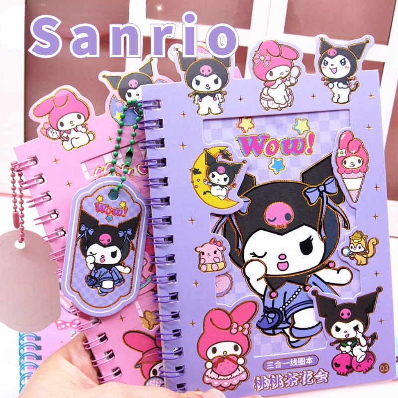 สติ๊กเกอร์ม้วนหนังสือ Kuromi Melody Diy บัญชีมือตกแต่งสมุดภาพเครื่องเขียนอุปกรณ์การเรียน