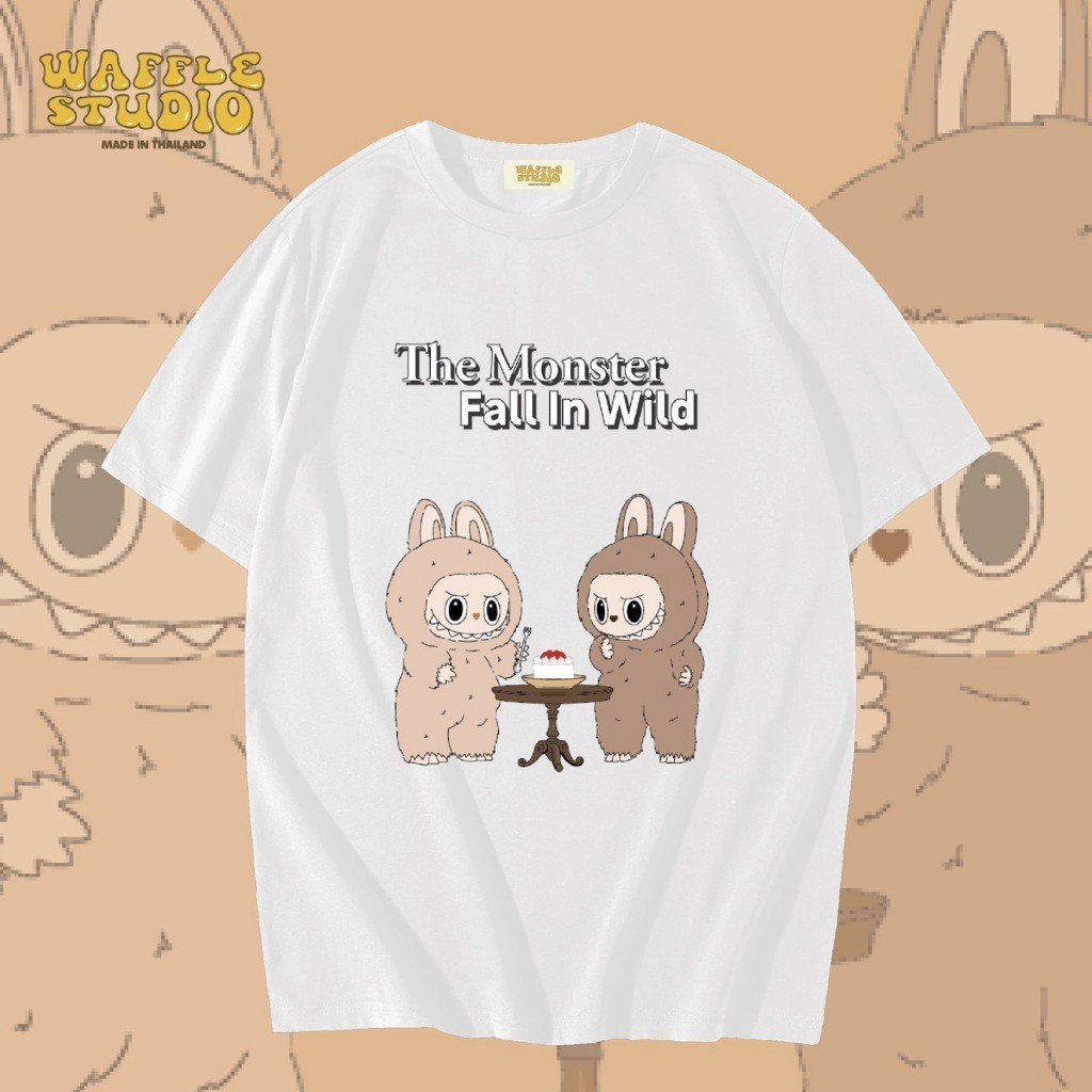 WS0184 เสื้อยืดโอเวอร์ไซส์ เสื้อยืดเกาหลี ผ้าคอตตอน100% เสื้อยืด Labubu ลาบูบู้   WAFFLE STS-5XL