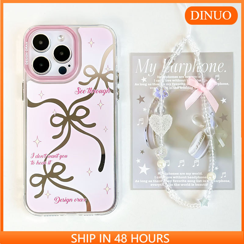 เคสโทรศัพท์มือถือ ประดับโบว์ พร้อมกระจก สําหรับ Iphone 15 14promax 13 12 11 XR XS X XSMAX 7 8PLUS-DINUO