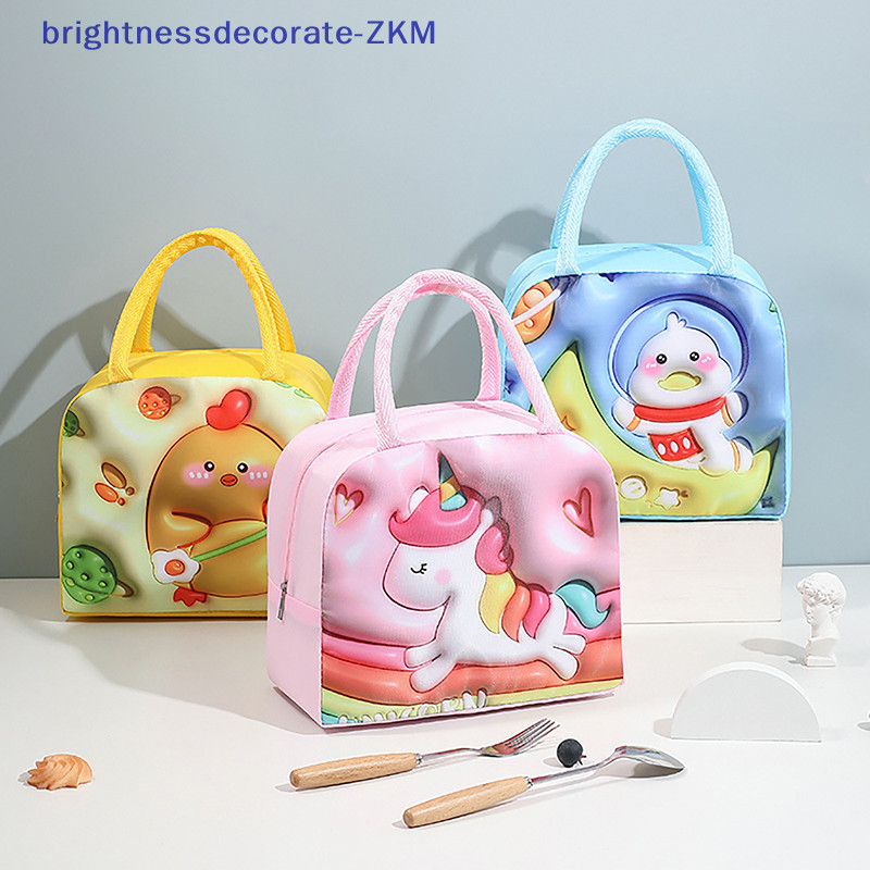 [Brightdecorate] กระเป๋าใส่กล่องอาหารกลางวัน มีฉนวนกันความร้อน ลายการ์ตูน 3D แบบพกพา สําหรับผู้หญิง [TH]