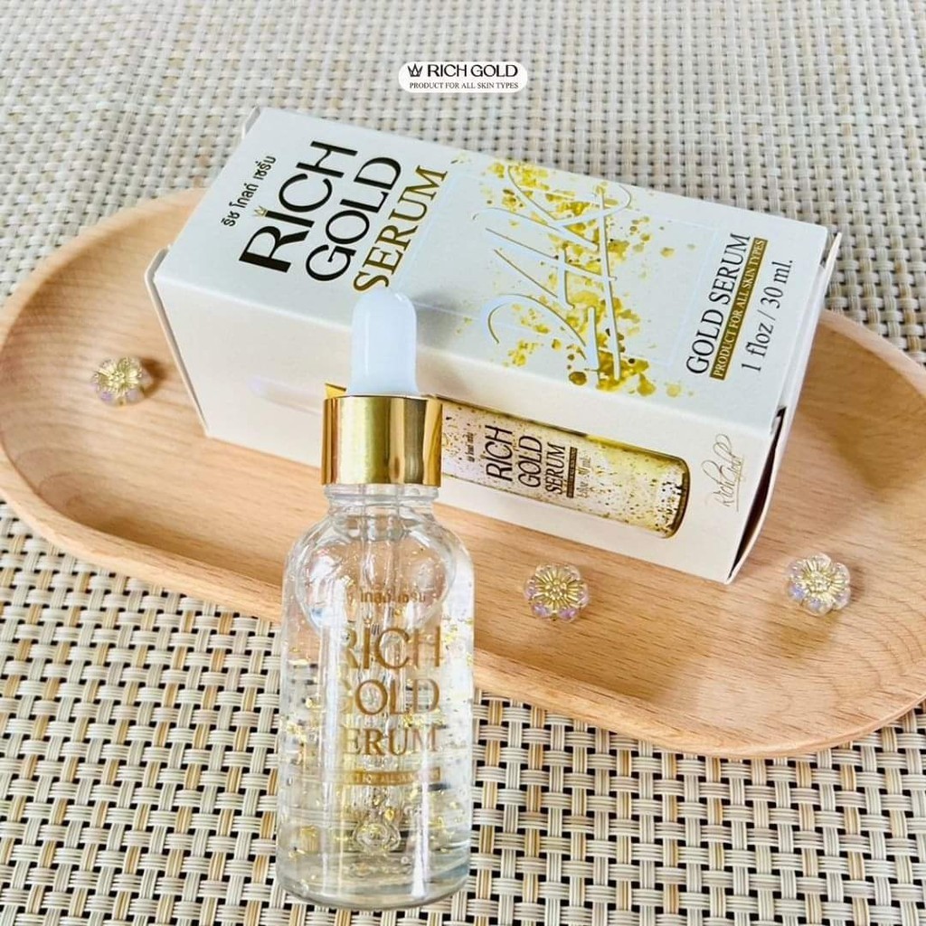 เซรั่มผสมทองคำ 24K.
เซรั่มริชโกลด์ RICH GOLD SERUM
ปริมาณสุทธิ์ 30ml.