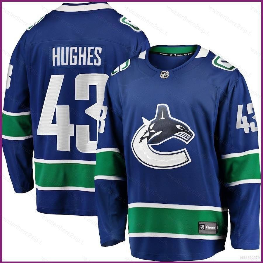 Nhl Vancouver Canucks Jersey Quinn Hughes Blue Tshirts แขนยาวแฟนเสื ้ อกีฬาขนาดบวก